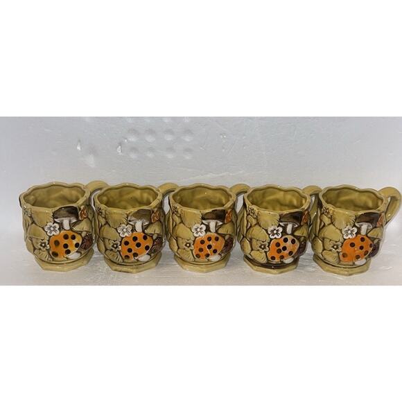5 VINTAGE FRED ROBERTS CERAMIC MUSHROOM Tea Coffee Cup / Mug Yellow JAPAN 2303 - Picture 1 of 11
